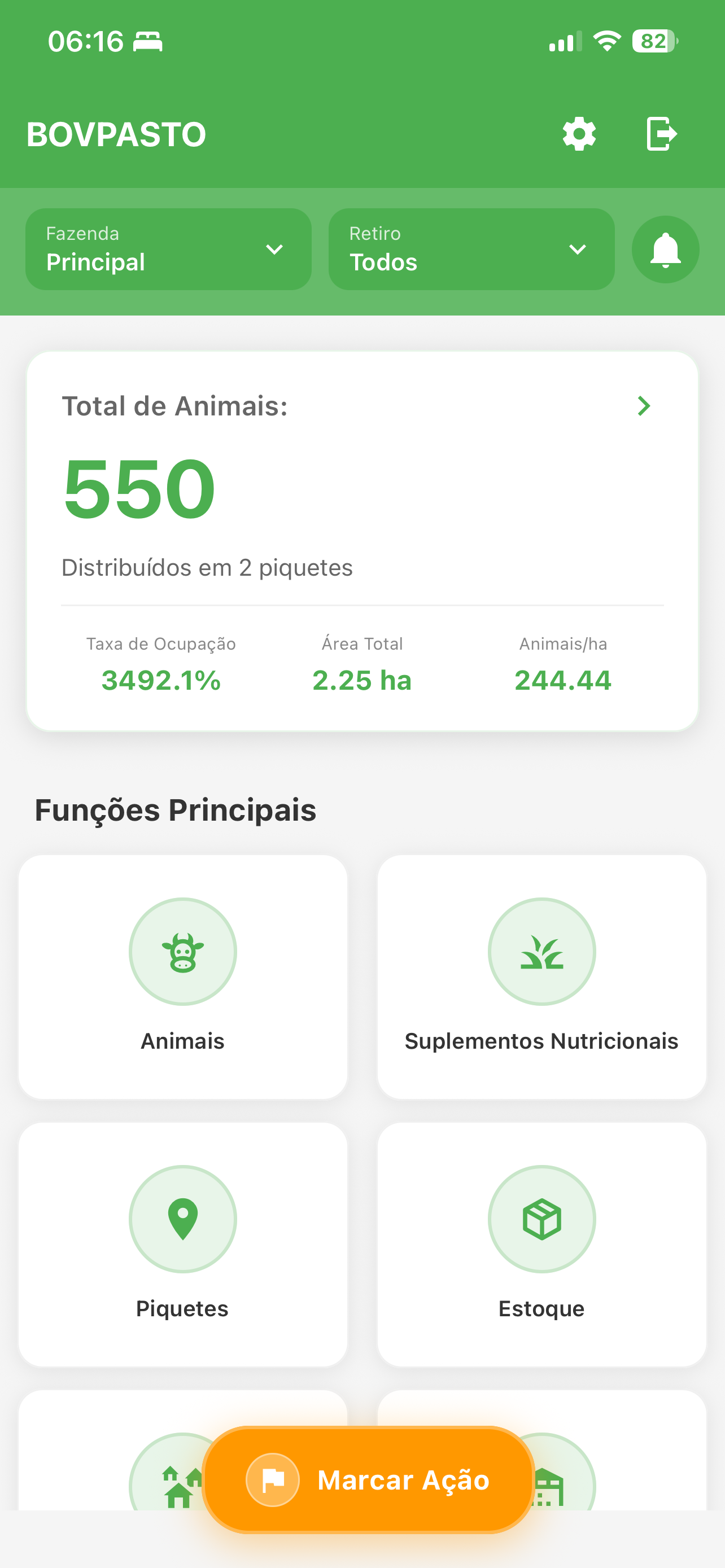 Tela Principal - Dashboard com 550 animais
